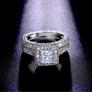 1 Carat Princess Cut Diamond Engagement Bridal Set